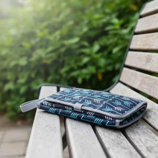 Portable Diaper Changing Kit - Navy Dotted on Bench