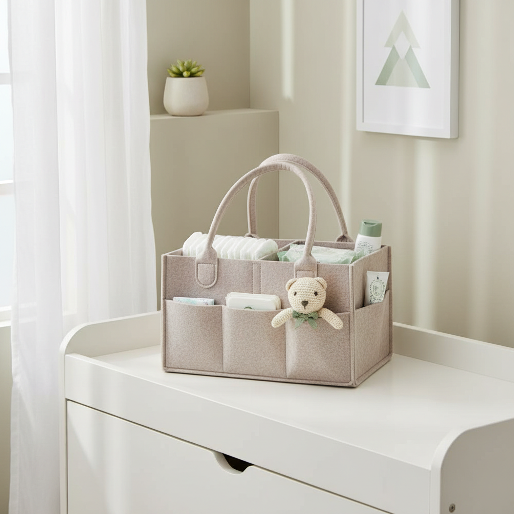 Beige Diaper Caddy - Lifestyle