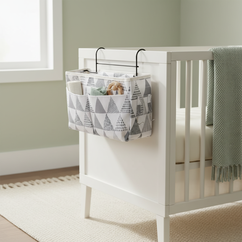 Hanging Nursery Organiser - Grey on Cot