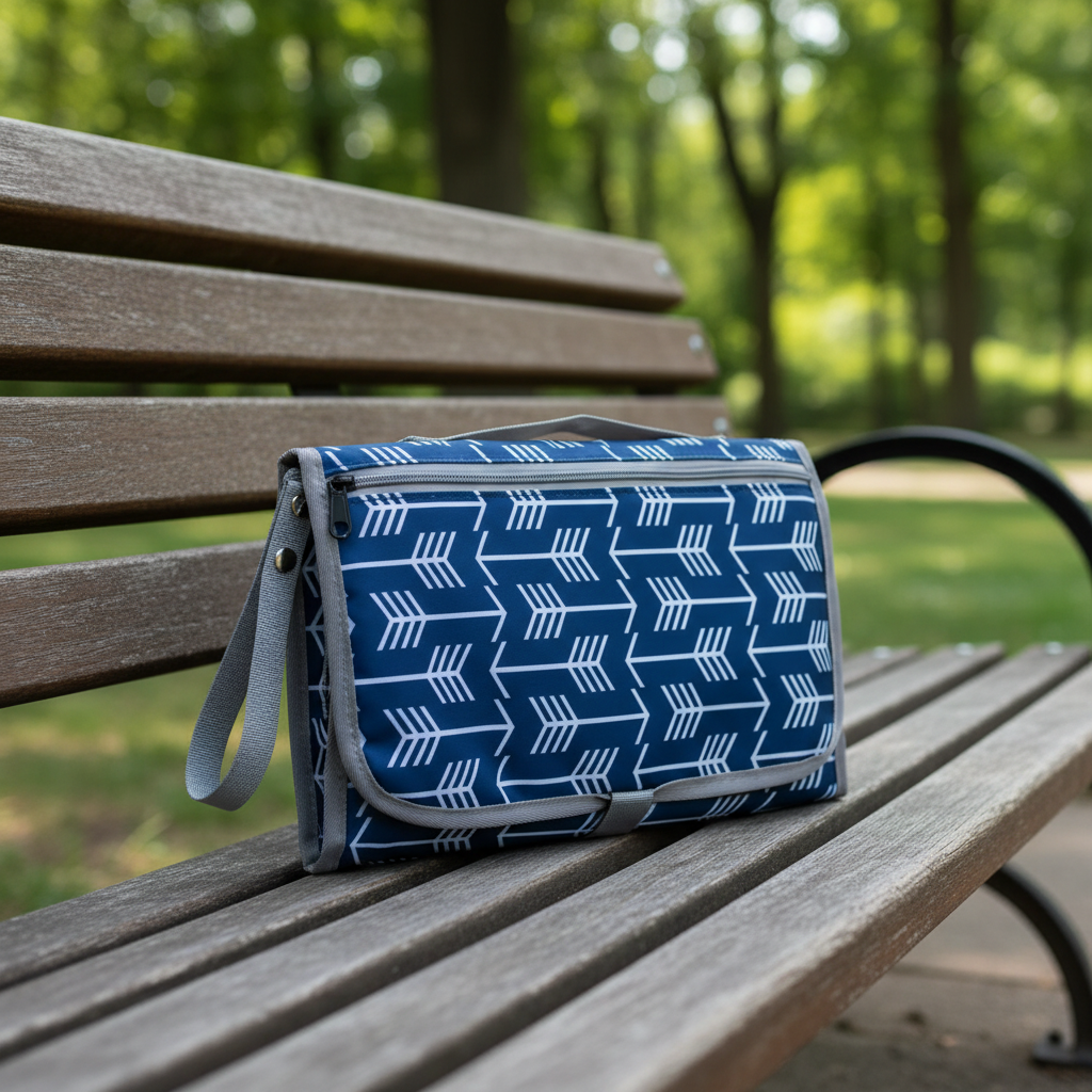 Portable Diaper Changing Kit - Ocean Navy on Bench