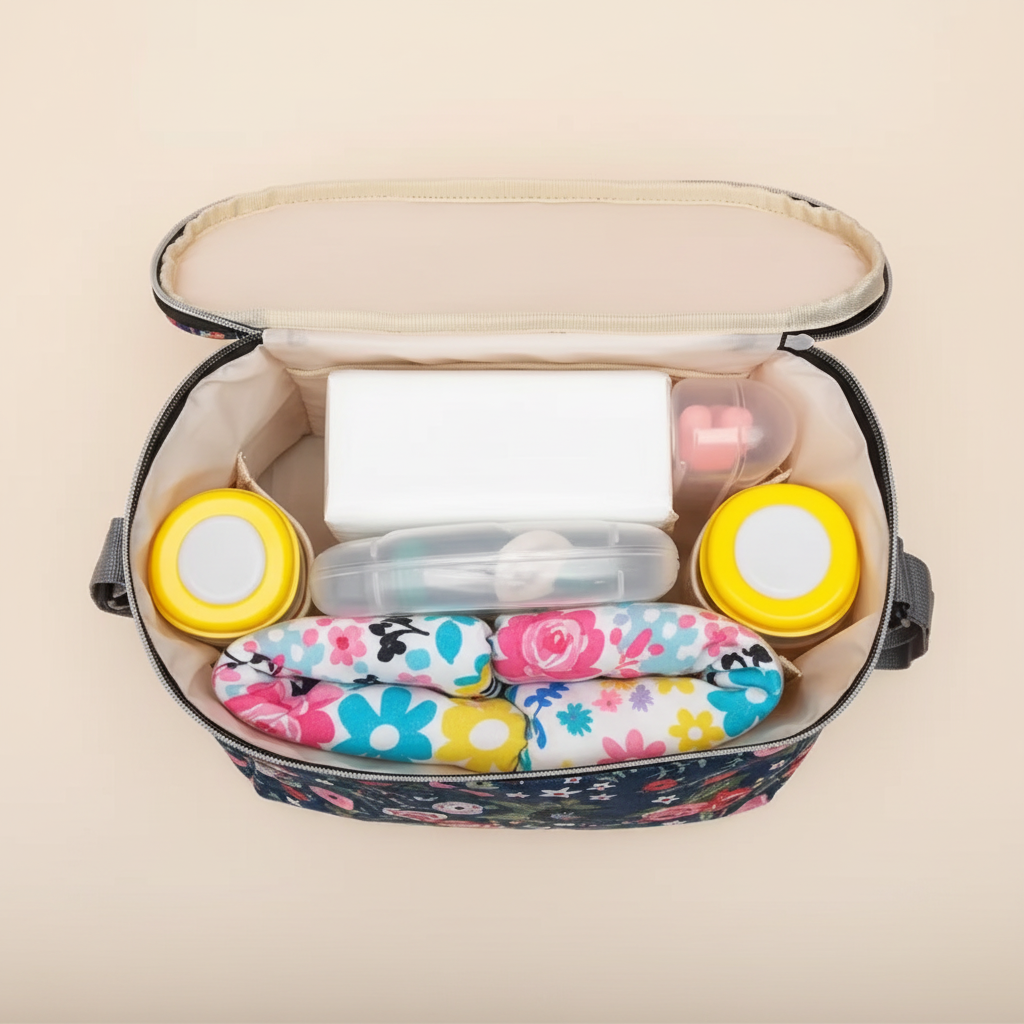 Stroller Organiser Interior - Flora - Cream Background